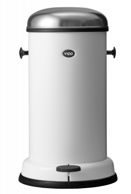 Weißer Vipp Treteimer mit 14 Liter Fassungsvermögen und silberfarbenem Deckel für Küche oder Bad.